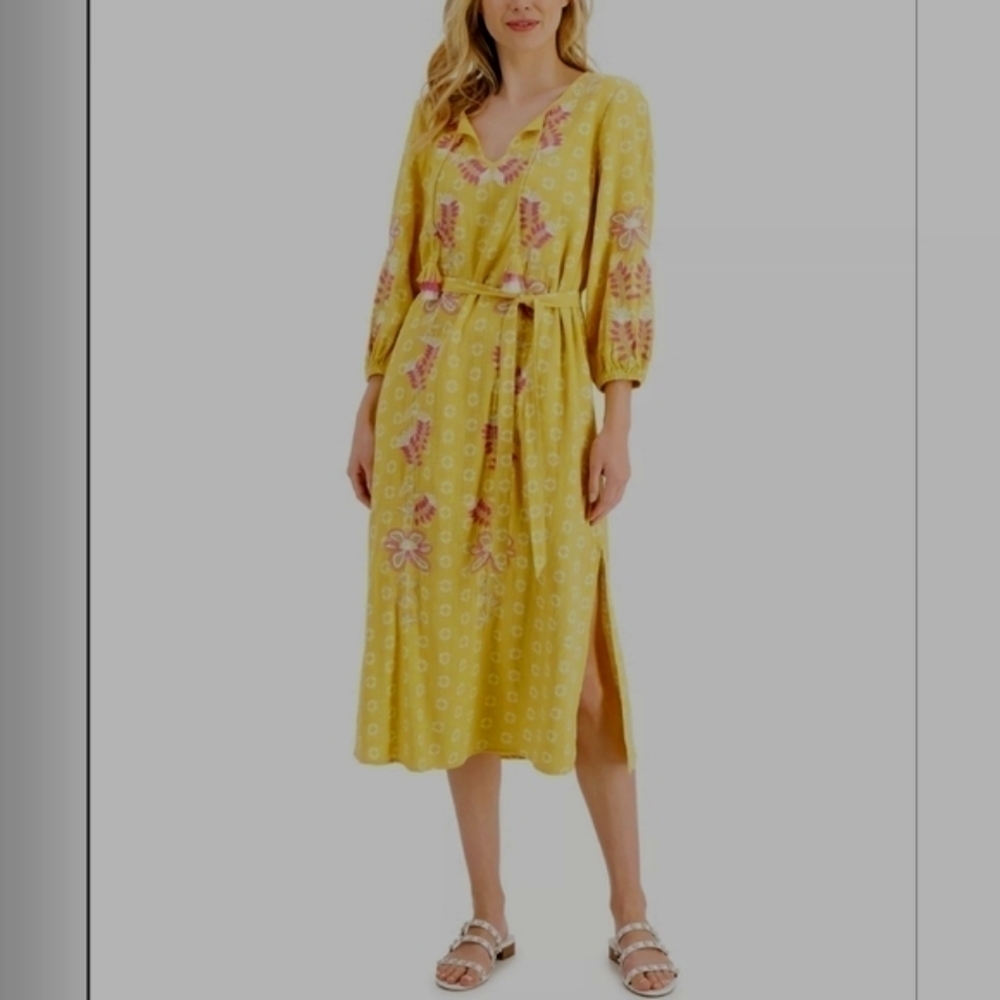 Printed Embroidered Cotton Maxi Dress, Created for Macy's